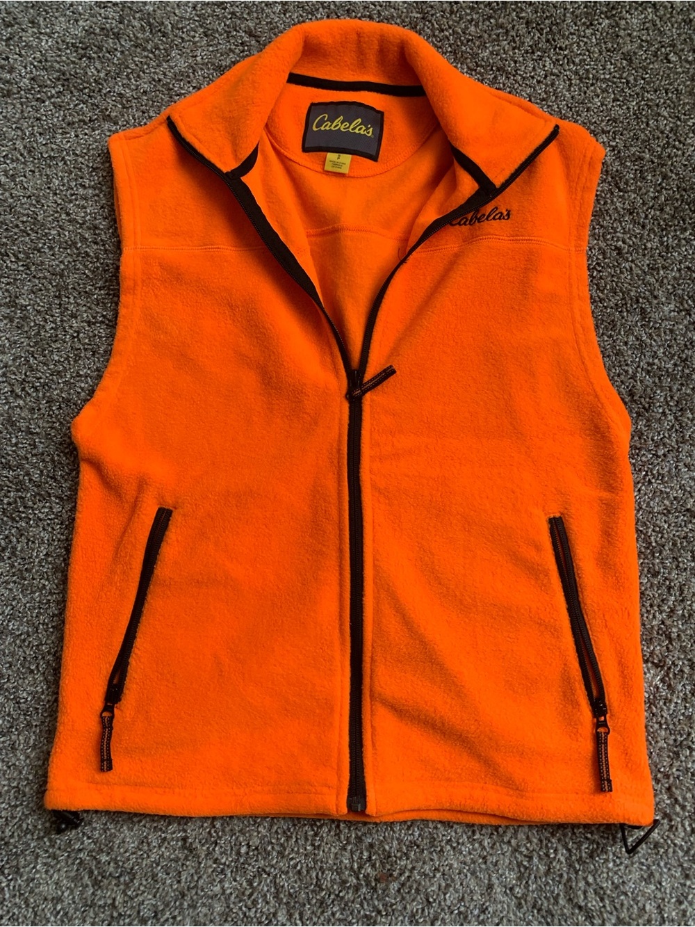 Cabela's Men's Orange Fleece Vest with Black Trim